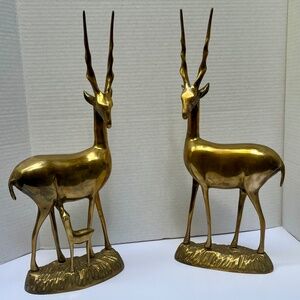 Mid-Century Modern Brass Gazelle Sculptures / Bookends in Brass, Pair